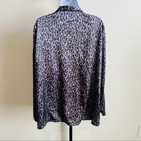 Gray & Black Leopard Print Satin Pajamas Top Size XL - Picture 4 of 8